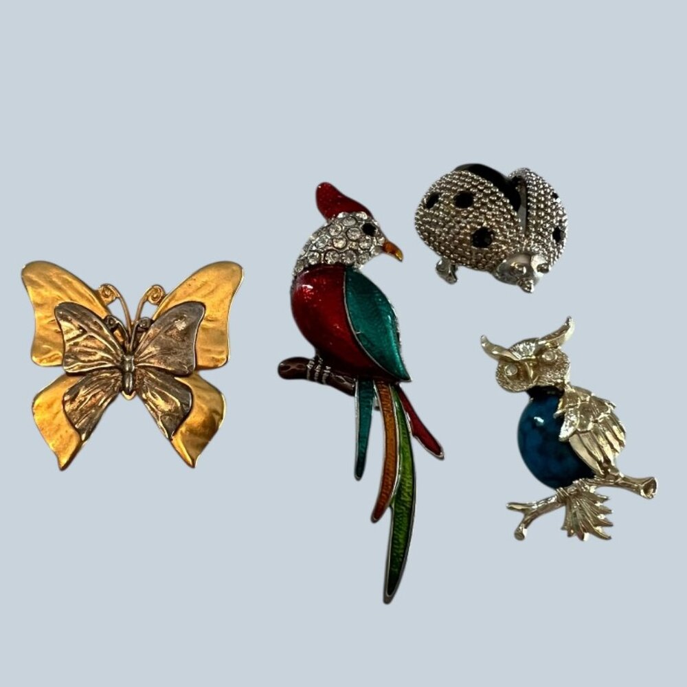 Brooch Lot Premier Design Butterfly, Ladybug, Parrot Bird, Gerry's Owl, Lot of 4